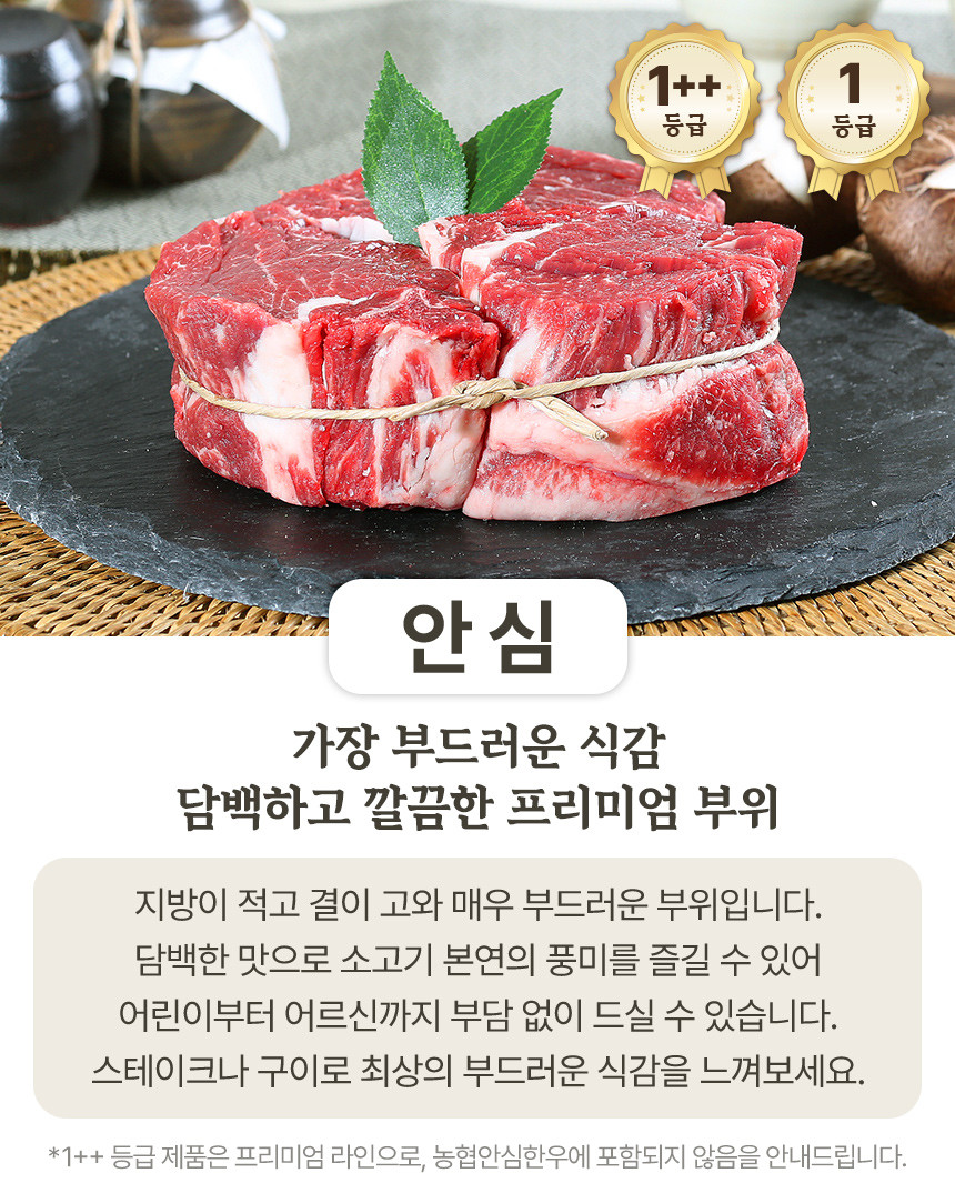 농협안심한우 투뿔 1등급 구이용 안심 부채살 국거리 소고기 200g